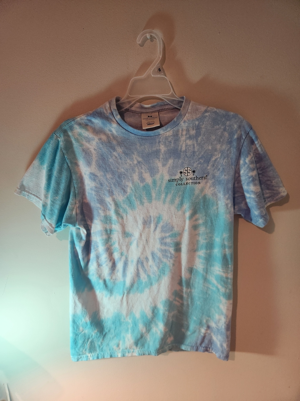Simply Southern Blue/White Tie-Dye Cotton Graphic Short Sleeve T-Shirt M
